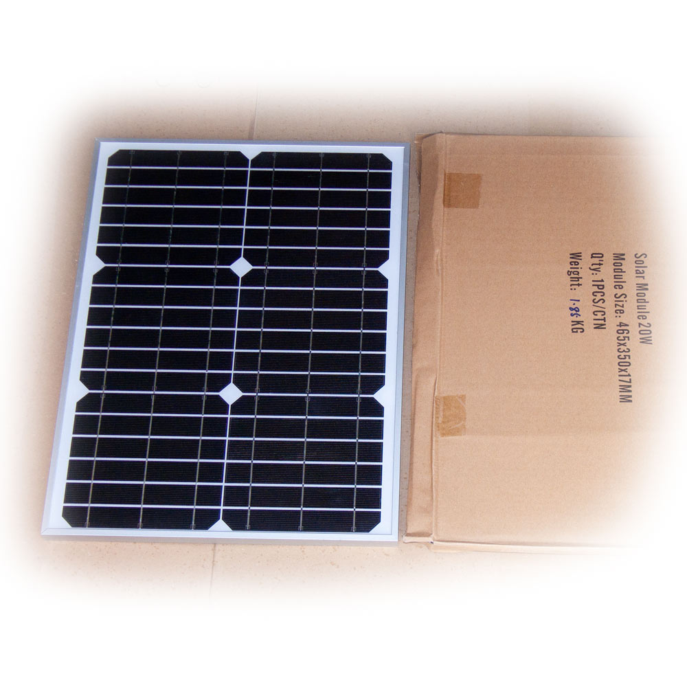 Solarmodul 12V 20W Solarpanel 12 Volt 20 Watt monokristallin für Garten